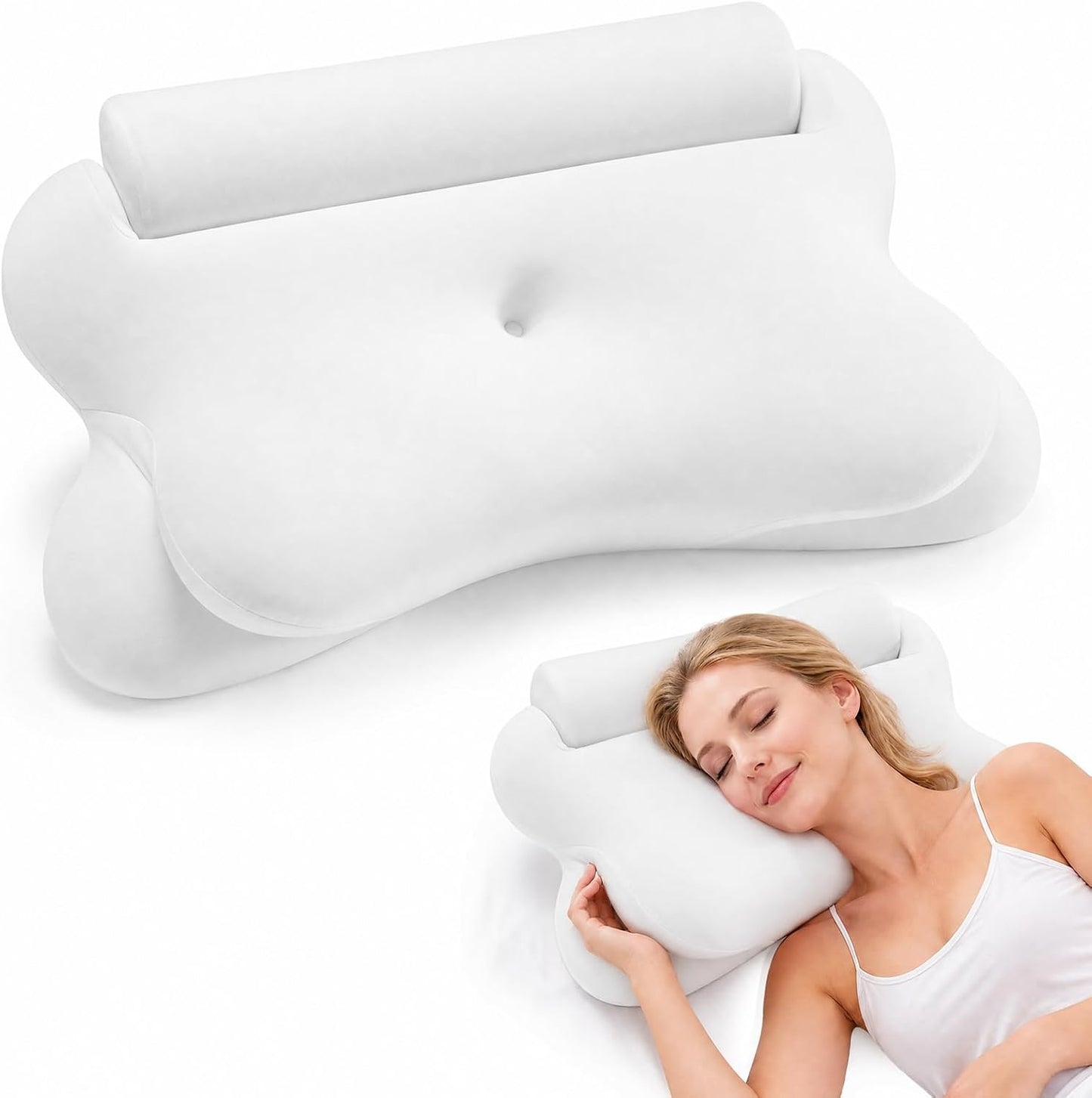 Sweetcrispy Cervical Pillow for Neck Pain, Ergonomic Contour Memory Foam Pillow with Detachable Roll Support, Cooling Breathable Cover for Side Back Stomach Sleepers