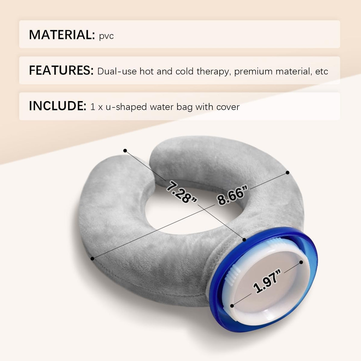 U-Shaped Hot Water Bottle with Fleece Cover 850ML Hot & Cold Water Bag Therapy Heating Pad for Pain Relief Neck Shoulder Hand Warmer Relaxing Protection Blue