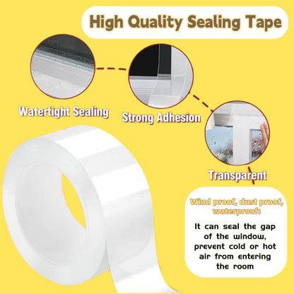 Window Weather Sealing Tape,2 in * 69FT Weather Stripping Clear Window Insulation Tape for Doors,Windows and Shower Glass Gaps,Stops Draft from Entering Through Gaps, Windows, No Residue
