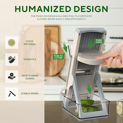Eletronova Safe Mandoline Slicer for Kitchen, Vegetable Slicer with Container, French Fry Cutter, All in 1 Julienne Slicer for Potato, Thickness Adjustable, Detachable Blade (Green)