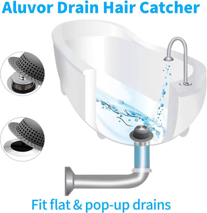 Aluvor Shower Drain Hair Catcher Bathtub Drain Cover Sink Drain Protector | Bathroom Sink & Bathtub Drain Strainer for Pop-Up & Regular Drains, Silver Grey