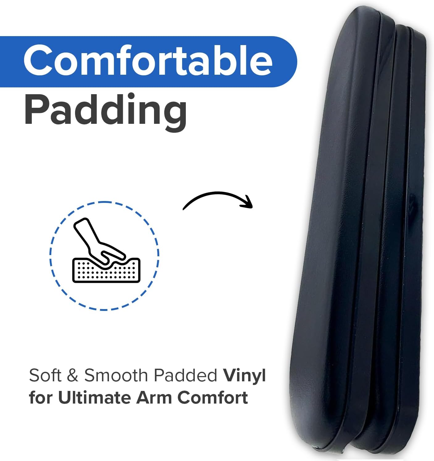 AlveyTech Heavy Duty Black 14" Full Length Padded Vinyl Armrest Pad for Wheelchair (Set of 2) - Replacement Comfortable Pads with Four Mounting Screws for Invacare & Drive Medical Wheelchairs