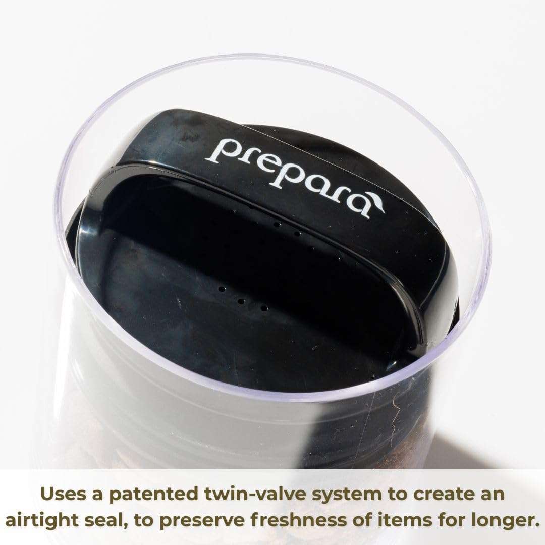 Prepara Evak Fresh Saver Airtight Plastic Container, Small (4” x 3.75”, 1.8 Cups), BPA-Free Food Storage Canister Vacuum Sealed Lid Handle, Odor Resistant, Ideal for Coffee Beans & Dry Goods | Shatterproof BPA-Free Airless Food Storage Canister, Odor
