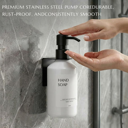 Shampoo and Conditioner Dispenser Set of 3 for Wall Mount | 16.9 fl oz Drill Free Shower Soap Bottles,Refillable Body Wash Dispensers for Bathroom Decor (Amber Bottles + Bamboo Pumps)