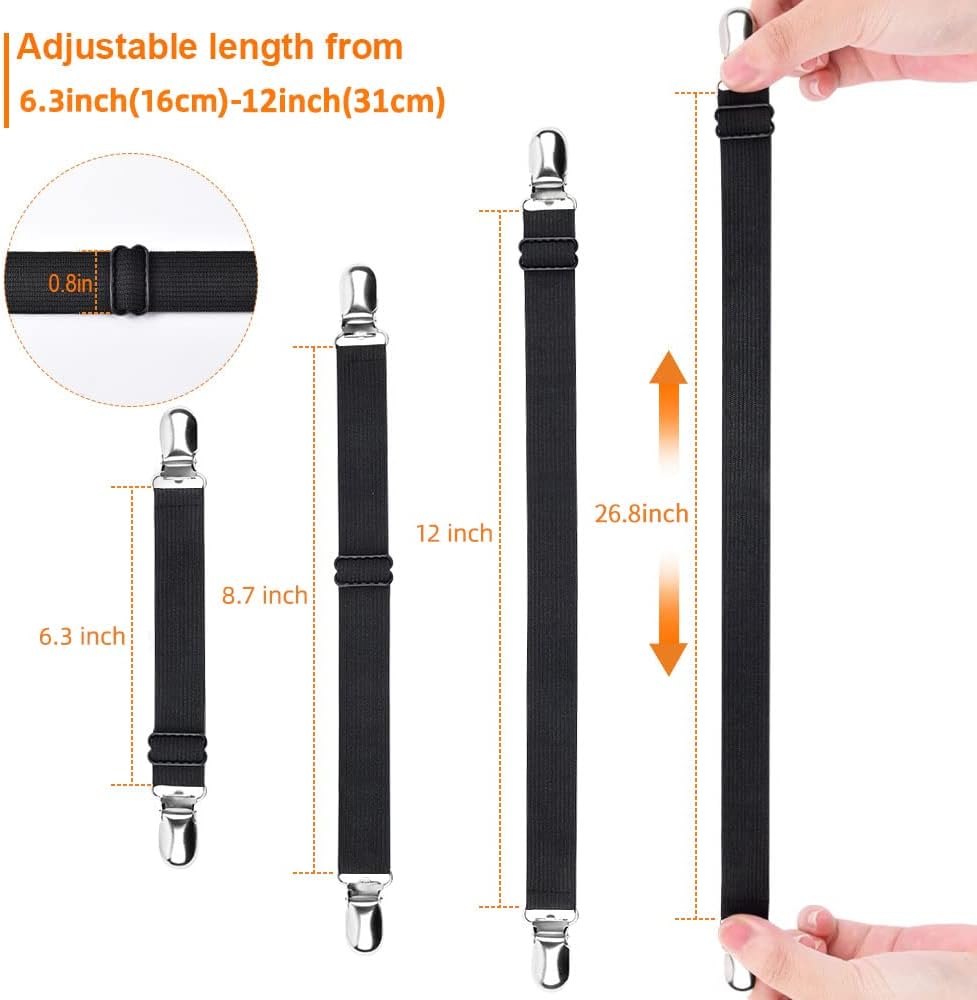 Sopito Sheet Straps, Adjustable Elastic Bed Sheet Holder, 4pcs White | Keep Sheet Firm & Tight, Non-Slip Strong Gripping Sheet Clips, Max Stretch 26.8'' for Crib to King Size Bed, Easy to Install