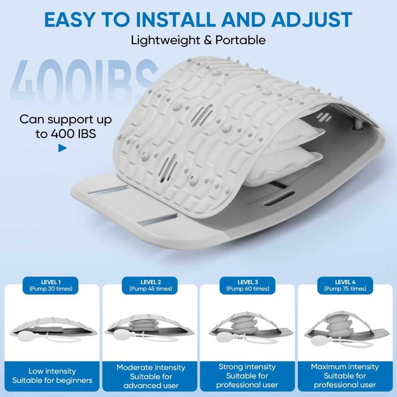 Back Stretcher for Lower Back Pain Relief, Lumbar Support Board | Adjustable air compression decompression device, ergonomic spine stretcher for home office, ABS & EVA material