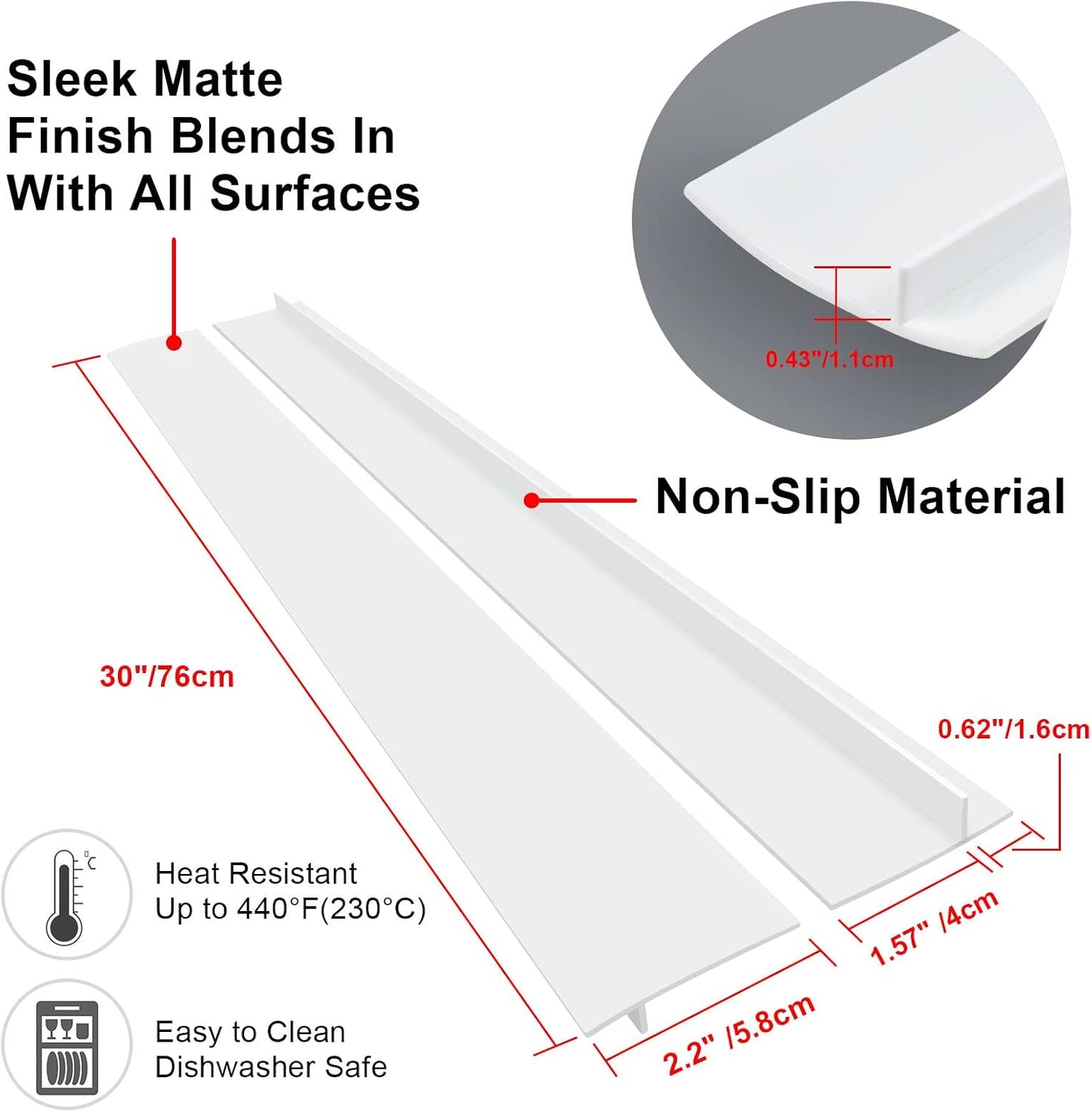 Silicone Stove Counter Gap Cover, 2 Pack 30 in Kitchen Gap Filler, White | 2.25 Inch Trim-To-Fit Silicone Strip For Countertop, Oven, Washer And Dryer; Heat Resistant, Easy Clean, Non-Slip