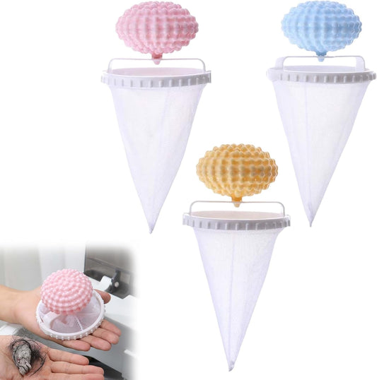 Washing Machine Lint Catcher, 3 Pack Floating Mesh Hair Filter Balls, Pink | Reusable Pet Hair Remover for Laundry, Dog & Cat Fur Removal, Lint and Fuzz Collector for Washer