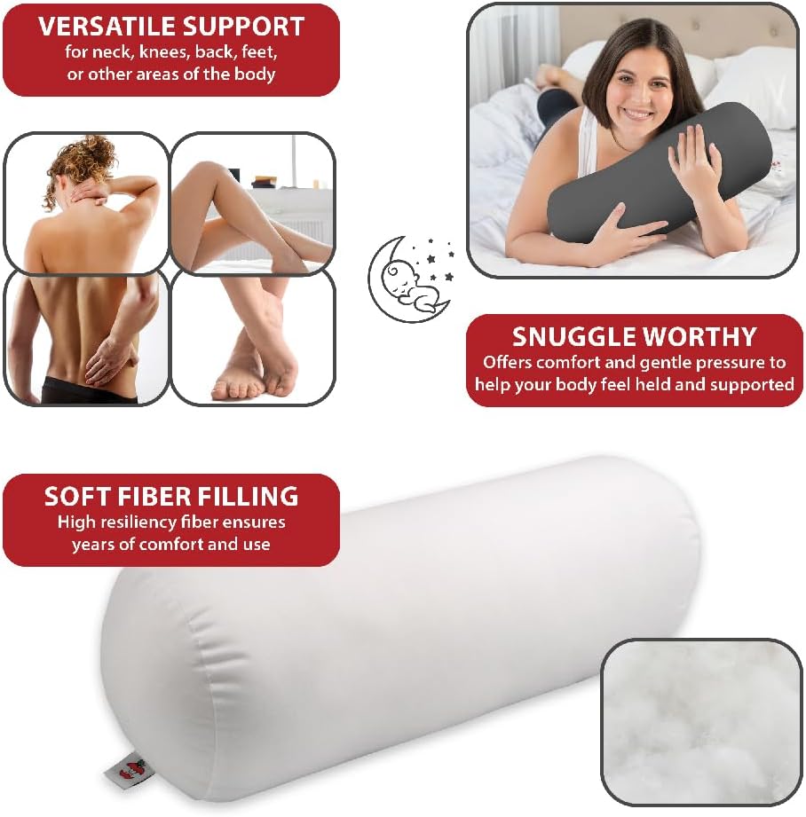 Core Jackson Roll Bolster Pillow for Neck, Back, Knee & Leg Support, WH