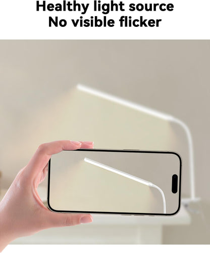 2 Pack LED Desk Lamp with Clamp,Eye-Friendly Clip on Lights for Home Office Study Reading,3 Modes 10 Brightness,Long Flexible Goose-Neck,Swing Arm Architect Task Table Lamps USB Usage