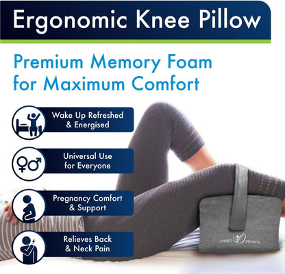 Sports Medica Doctor Developed Knee Pillow for Side Sleepers - Washable Cover Memory Foam Leg Pillow for Side Sleeping - Between Knee Hip Cushion