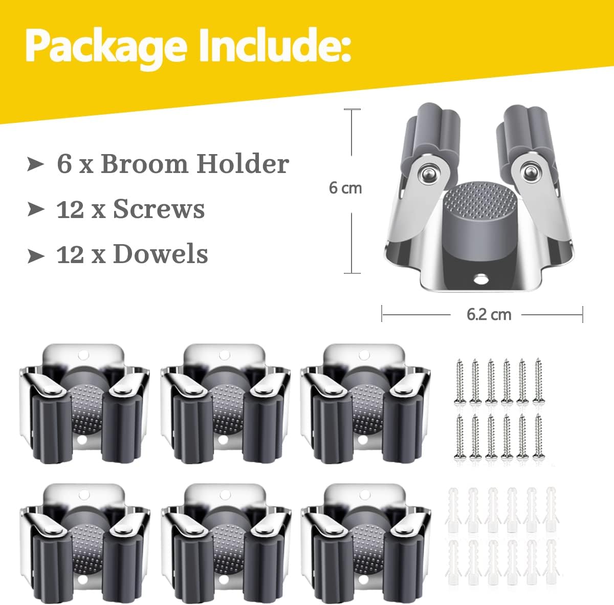 Verdenu 10 Pack Broom Holder Wall Mount, Mop Holder Wall Mounted, Stainless Steel Command Broom Holder with Screws, Garden Tool Rack Wall Mount for Kitchen, Home, Bathroom, Garage Storage, Black