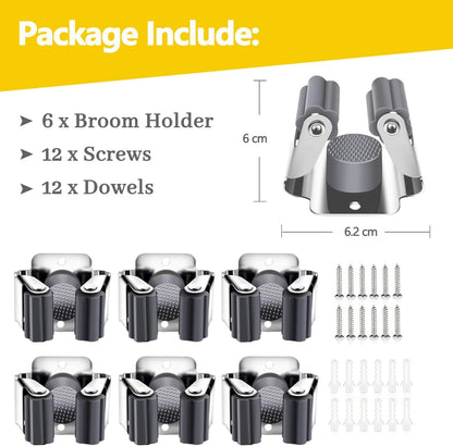 Verdenu 10 Pack Broom Holder Wall Mount, Mop Holder Wall Mounted, Stainless Steel Command Broom Holder with Screws, Garden Tool Rack Wall Mount for Kitchen, Home, Bathroom, Garage Storage, Black