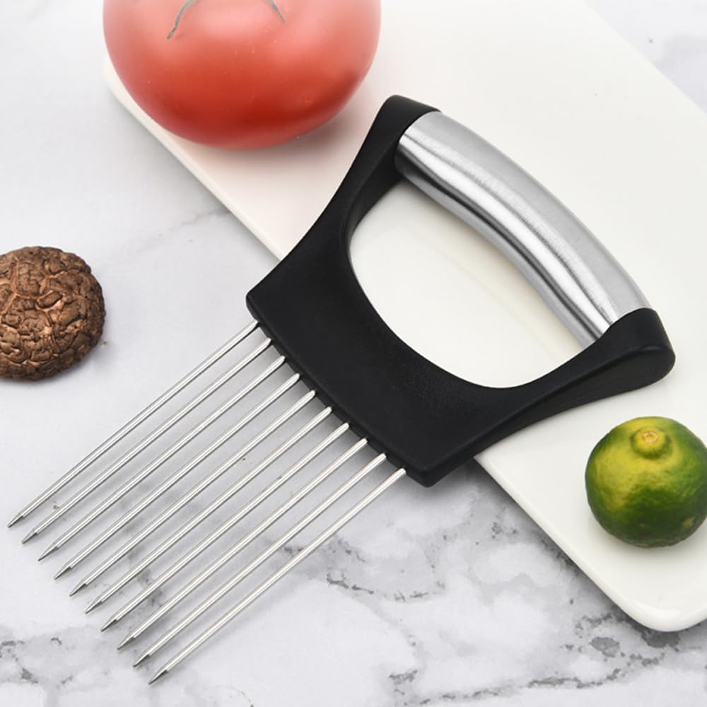 Stainless Steel Onion Holder, 2025 New Vegetable Holder for Slicing, Multifunctional for Fruits and Vegetables, Tool for Meat, Lemon, Onion, Potato, Tomato
