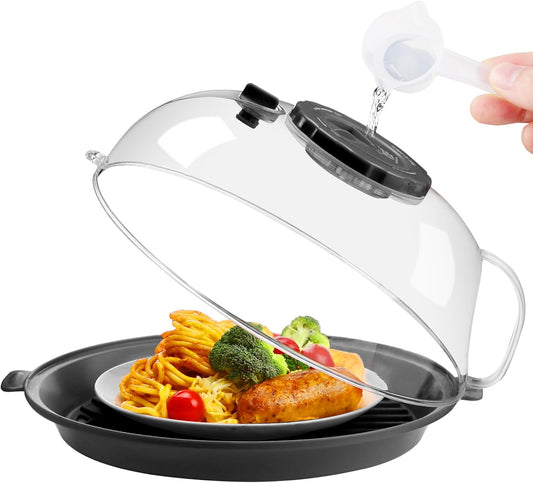 Microwave Splatter Cover Lid for Food 8.5 Inch with Plate Water Steamer