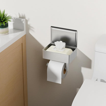 FORIOUS Toilet Paper Holder with Shelf, Wall-Mounted Modern Wipes Dispenser | Brushed Nickel | Toilet Paper Holder with Storage for Bathroom | Fits Wipes, Sanitary Napkin, Tampon | 8.0"x5.3" Large Shelf