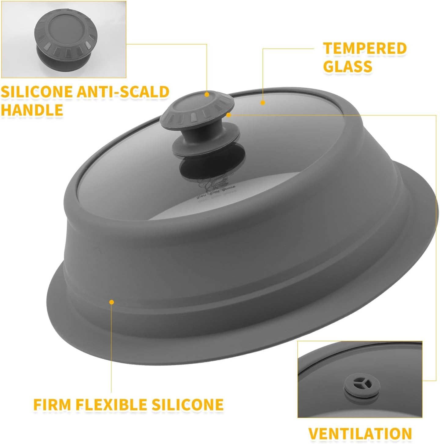 Collapsible Microwave Splatter Lid with Vented Tempered Glass Cover Wok Lid for Microwave Safe, Stockpot Steamer Pot Pan Round Bowl Plate 5" 6" 7" 8" 9" 10" Universal Multifunction Silicone Cover