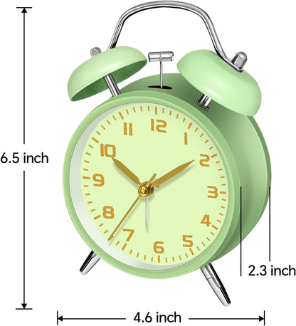 4.5" Metal Loud Alarm Clock for Heavy Sleepers Adults, Analog Battery Operated Alarm Clock with Bells Glow in Dark Numbers, Silent Old School Bedside Desk Clock for Bedroom Office Kids, Black