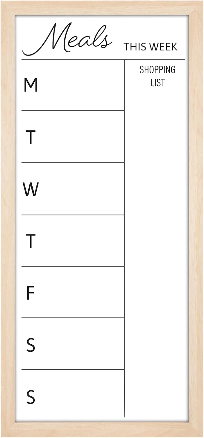 MCS Dry Erase Weekly Meal Planner Black Framed Calander Whiteboard, 11x24 | Dry Erase Weekly Meal Planner Black Framed Calander Whiteboard Frame, 11x24 Inch