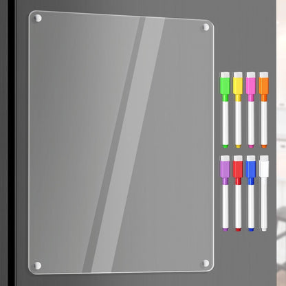 Acrylic Meal Planner Weekly Calendar Menu Board for Kitchen, w/ 8 Markers | Clear Weekly Fridge Calendar Planning Note Board Dry Erase to Do/Grocery/Shopping List/Chore Chart, 12.8x9’’