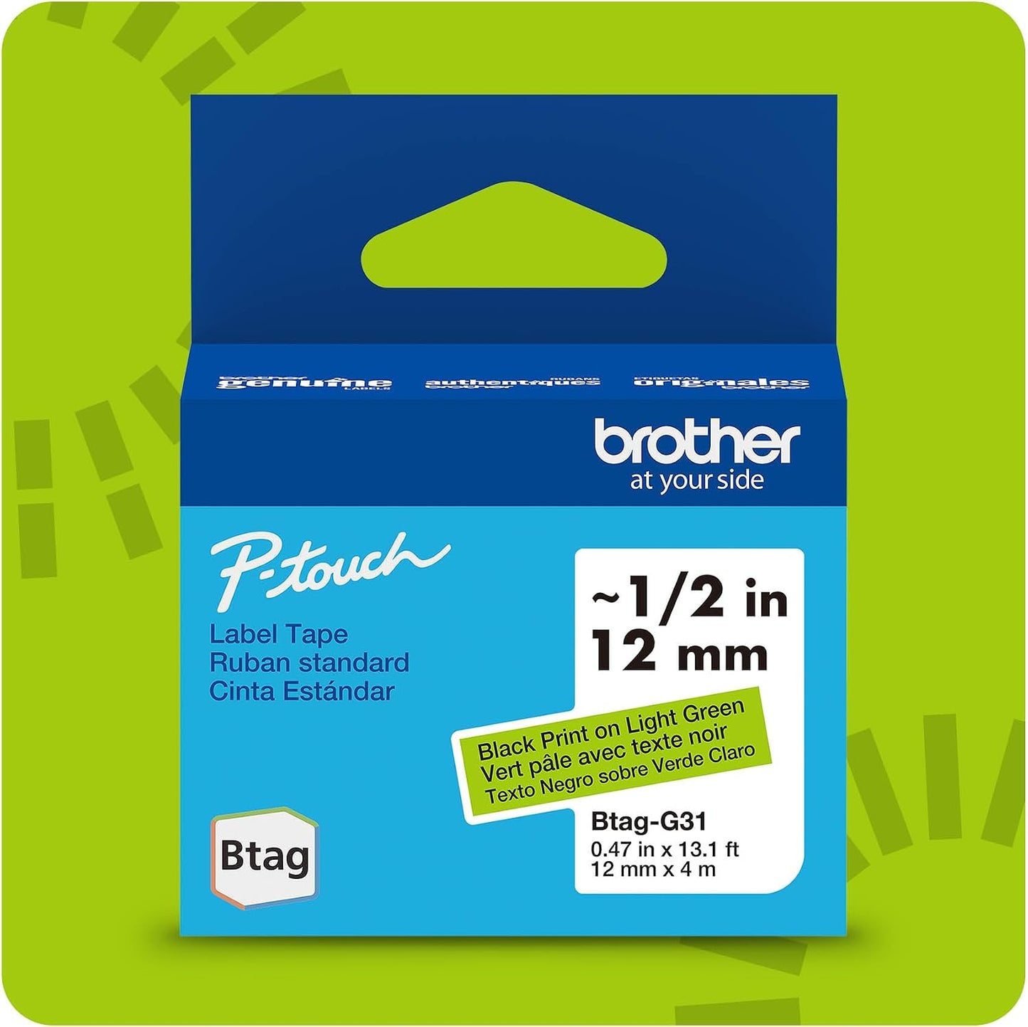 Brother Genuine P-Touch Btag BTAG231 Black on White Label Tape ~1/2in by 13.1ft (12mm x 4m). (Works Only with Brother PT-N10, PT-N20, PT-N25BT Label Makers)