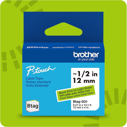 Brother Genuine P-Touch Btag BTAG231 Black on White Label Tape ~1/2in by 13.1ft (12mm x 4m). (Works Only with Brother PT-N10, PT-N20, PT-N25BT Label Makers)