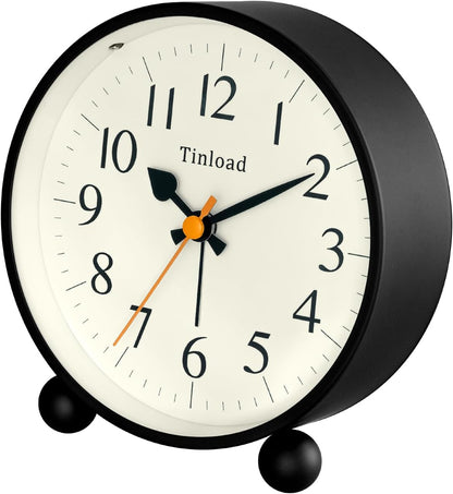 Tinload 4.5" Vintage Retro Analog Alarm Clock, Super Silent Non Ticking Small Clock with Manual Light, Snooze, Battery Operated, for Living Room, Bedroom, Bedside, Desk(Blue)