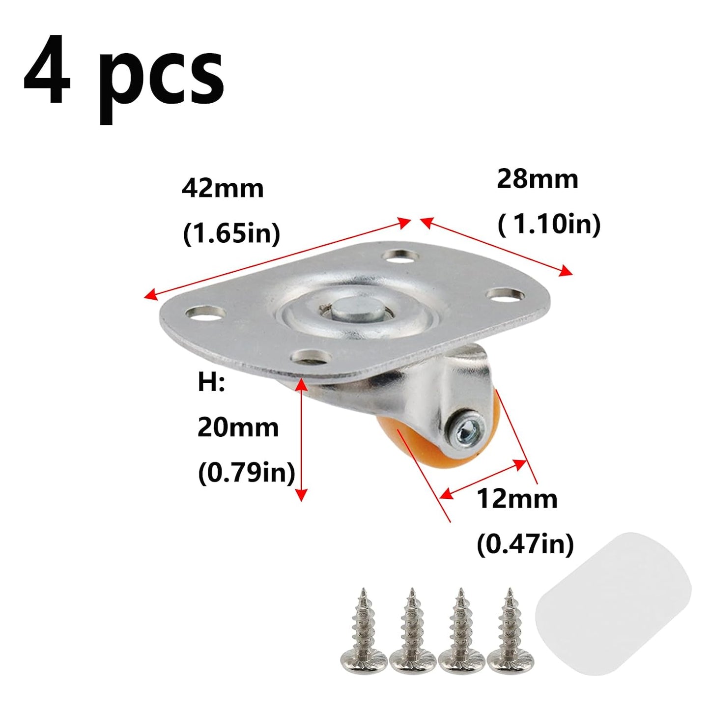 Semetall 4PCS Swivel Caster Wheels Square Cup Furniture Castors (Bronze) | 150kg Load Capacity, with Screws for Piano Feet, Sofa, Table, 1.02 Inch (26mm) Wheels