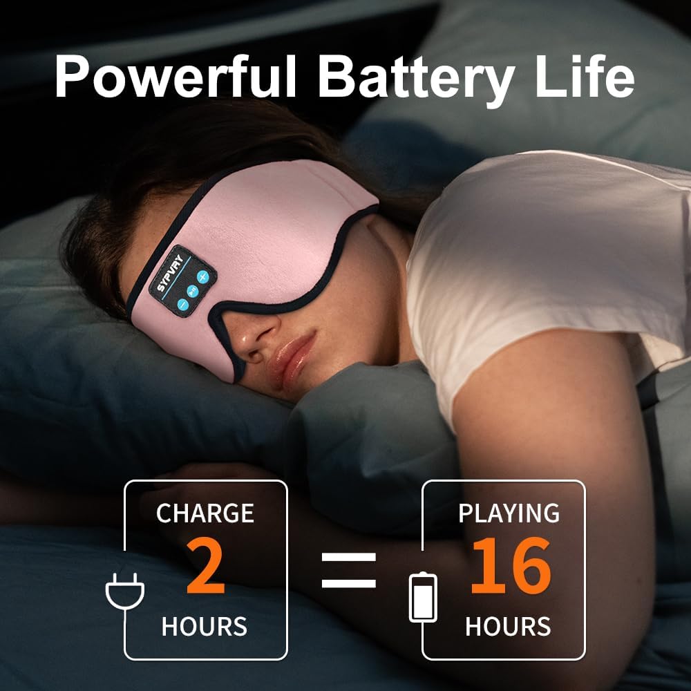 Bluetooth Sleep Mask Wireless Headphones 3D Bluetooth Eye Mask for Side Sleepers SYPVRY Blackout Eye Mask with Headphones Speaker for Airplane,Travel, Black
