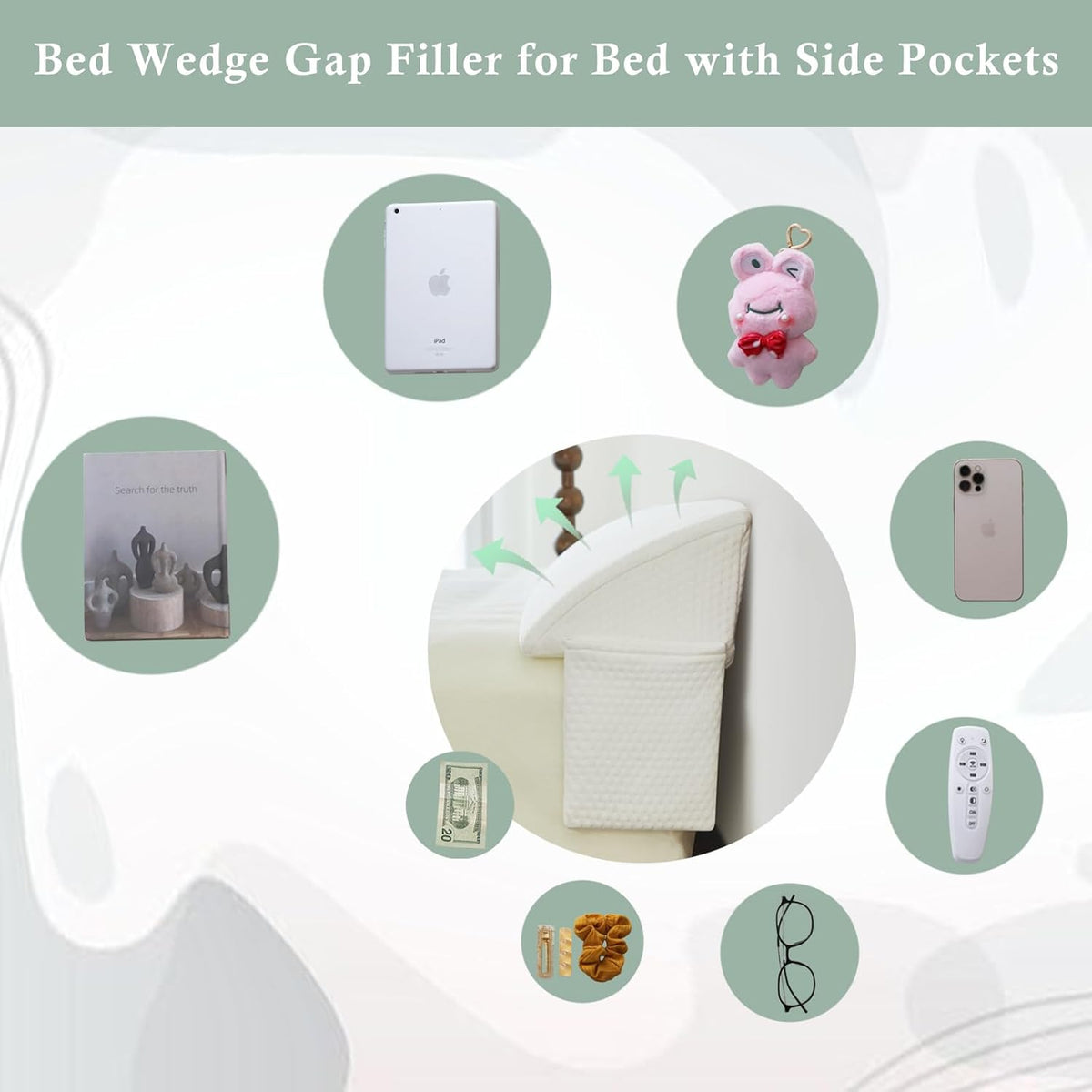 King Bed Wedge Pillow for Headboard Gap, Bed Gap Filler, L 72"