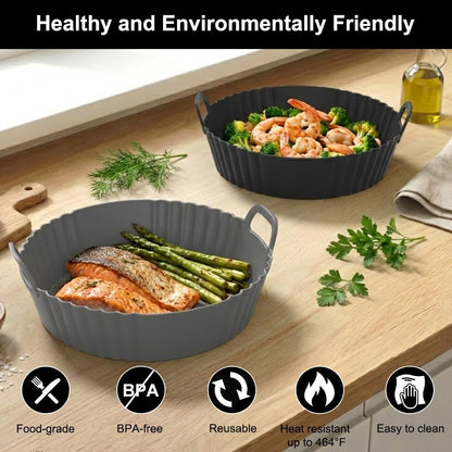 Silicone Air Fryer Liners 2 Pack, Reusable Compatible for Ninja Foodi DZ201, DZ401, DZ550, DZ302, COSORI 9QT, Chefman, Instant, and 6-in-1 8-10QT Dual Baskets