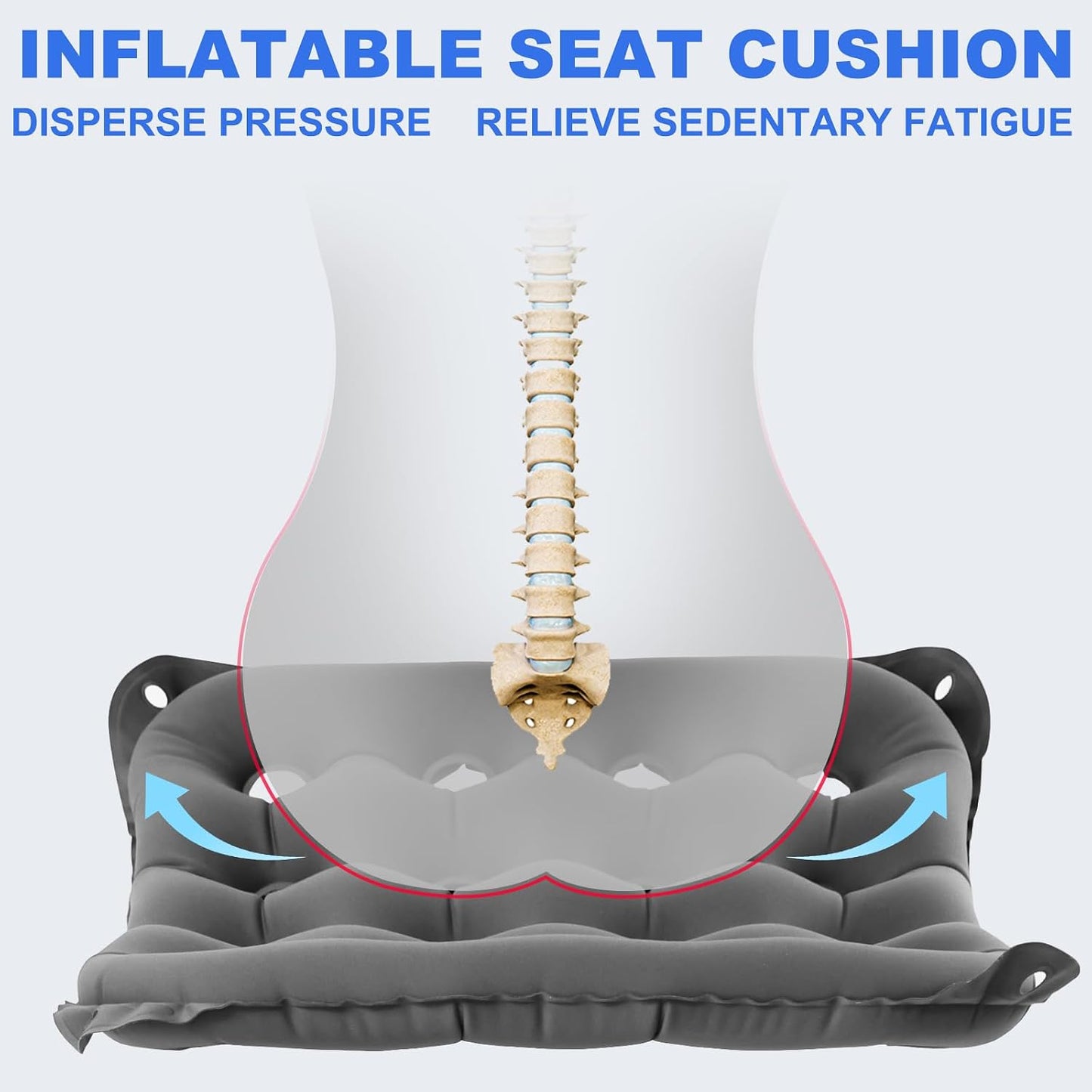 2-Pack Inflatable Waffle Cushion for Pressure Relief, Wheelchair Cushion for Pressure Redistribution, Portable Air Seat Cushions for Office Chair Car Seat, Breathable Seat Pad, Includes 1 Air Pumps