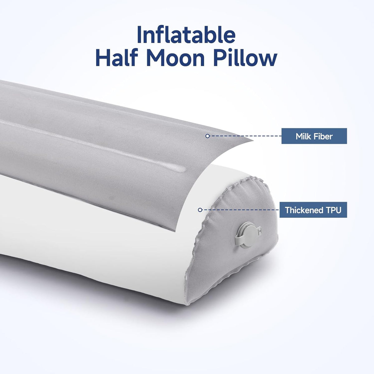 Inflatable Bolster Pillow for Legs, Knees & Back – Lightweight,Half Moon Support Cushion for Sleeping & Travel – Soft Milk Fiber & TPU – Adjustable Lumbar, Knee & Ankle Support 51x21x12cm