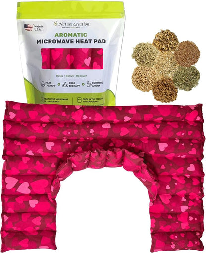 Nature Creation Microwave Heat Pad for Neck and Shoulder with an Extention that Cover The Neck - Microwave Heating Pad for Shoulders & Upper Back Cold Compress & Hot Pack - Happy Hearts 1 Pack