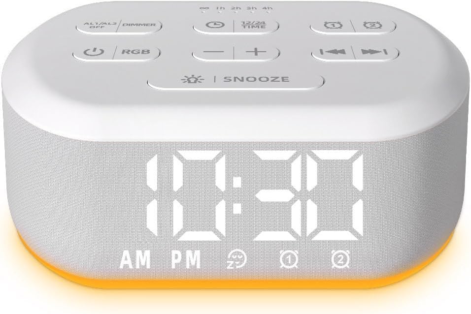 Brown Noise Sound Machine Alarm Clock for Bedroom Small White Noise Machine with 30 Soothing Sound Plug in Bedside Clock with NightLight Battery Backup 15 Wake up Sound Clock for Teen Heavy Sleeper