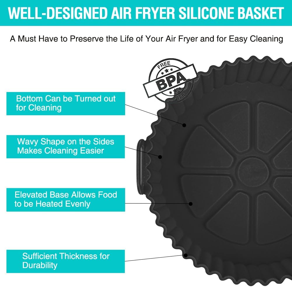 Silicone Air Fryer Liners for Ninja AF101 4QT AF141 5QT AF150 AF161 XL MAX 5.5QT for Ninja Foodi and Most 3-5 Quart Airfryers, Air Fryer Oven Microwave Accessories, Better than Disposable Paper Liner