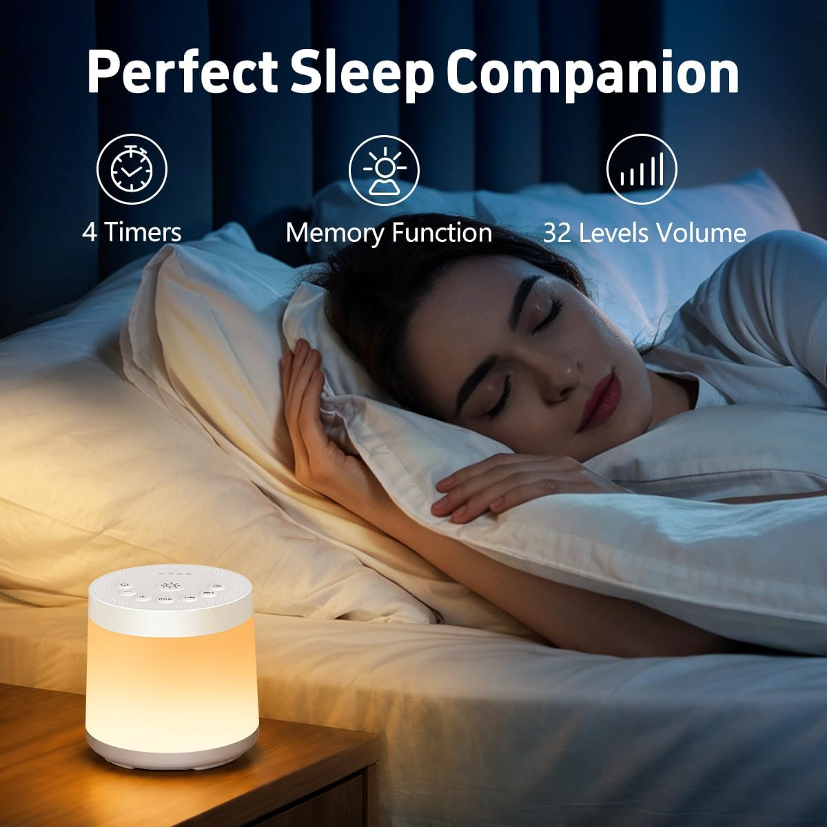 Rechargeable Nursery Night Light Sound White Noise Machine for Baby Kids Adults with Hushing Sounds 30 Sleeping Sounds 12 Colors Night Light 4 Timers Memory Function for Home Breastfeeding Camping