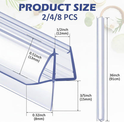 Frienda 2 Pcs Shower Door Bottom Seal 3/8" x 36'' Clear PVC Glass Door Sweep Shower Frameless Seal Strip for Replacement Stopping Leaks and Creating Water Barrier