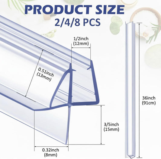 Frienda 2 Pcs Shower Door Bottom Seal 3/8" x 36'' Clear PVC Glass Door Sweep Shower Frameless Seal Strip for Replacement Stopping Leaks and Creating Water Barrier