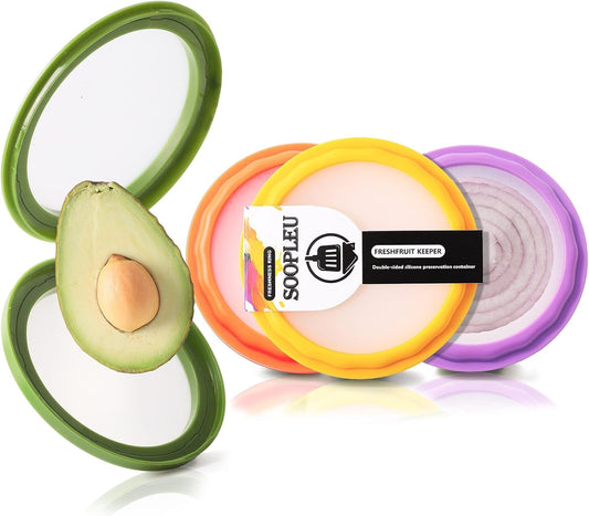 SOOPLEU Double-Sided Avocado Saver & Onion Storage, 4Pcs Food Holder