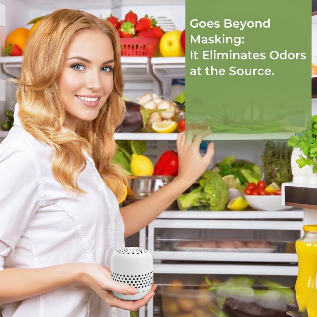 Refrigerator Deodorizer, Lasts Up to 10 Years, Odor Eliminator | More Effective Than Baking Soda and Charcoal Bags; Long-Lasting Odor Control for Fridges, Cars and Closets; White, 1 Pack