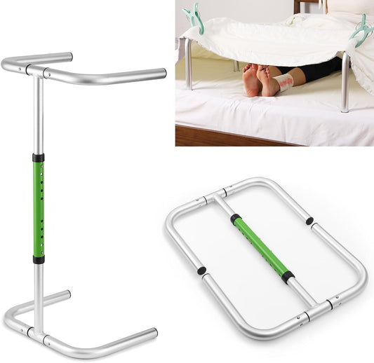 Foldable Blanket Lifter for Foot of Bed Bed Cradel for Feed Sheet Riser Includes 4 Clips | Folds Totally Flat for Effortless Storage,Heigh Adjustable,Aluminum Made