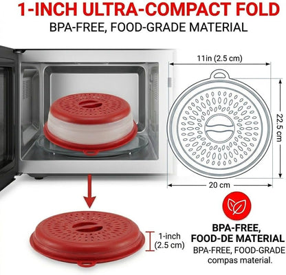 Microwave Splatter Cover for Food – Collapsible, Heat Resistant Vented Lid with Easy-Grip Handle, PP+TPR Plastic, Dishwasher Safe Kitchen Gadget, Green