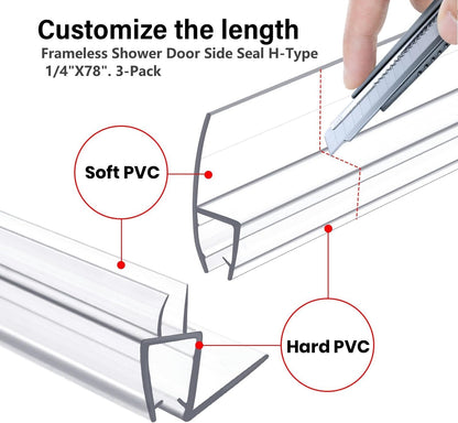 Shower Door Bottom Seal 2-Pack, 36"(914mm) Long PVC Strips with Drip Rail for 5/16"(8mm) Glass Door, Prevent Water from Spilling and Keeps The Room Clean