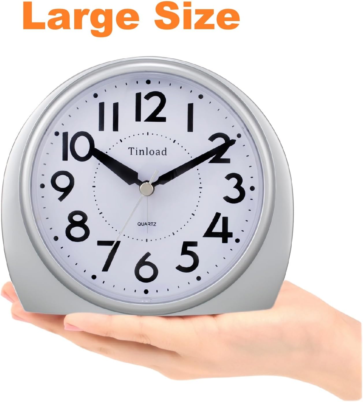 Tinload 5.5" Large Analog Alarm Clock Silent Non Ticking, Gentle Wake, Beep Sounds, Increasing Volume, Battery Operated Snooze and Manual Light, Easy Set
