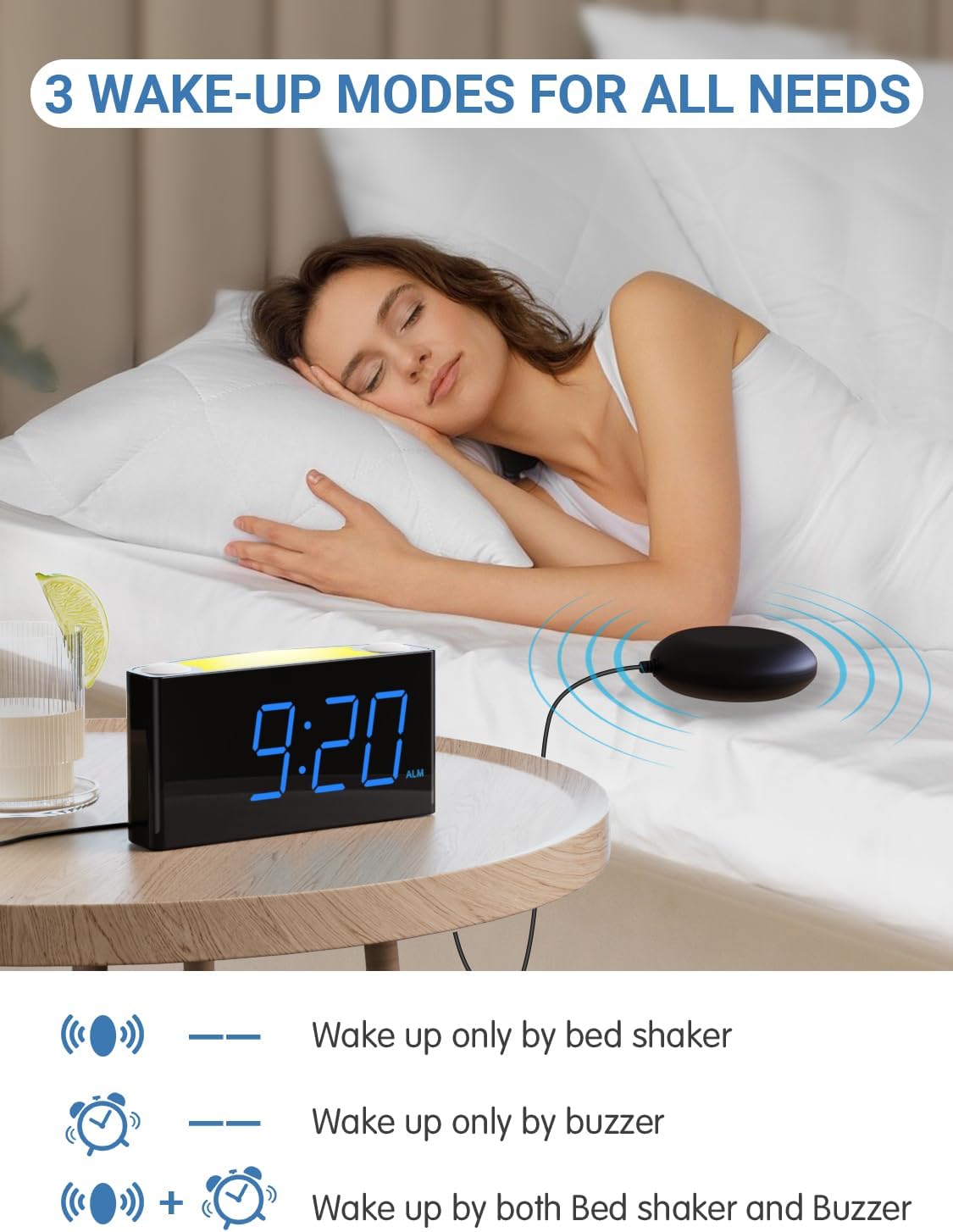 Extra Loud Vibrating Alarm Clock with Bed Shaker for Heavy Sleeper Deaf Hard of Hearing, Large LED Display Digital Clock for Bedroom,Dimmer,Night Light,USB Phone Charger,Battery Backup,Senior Teen Kid