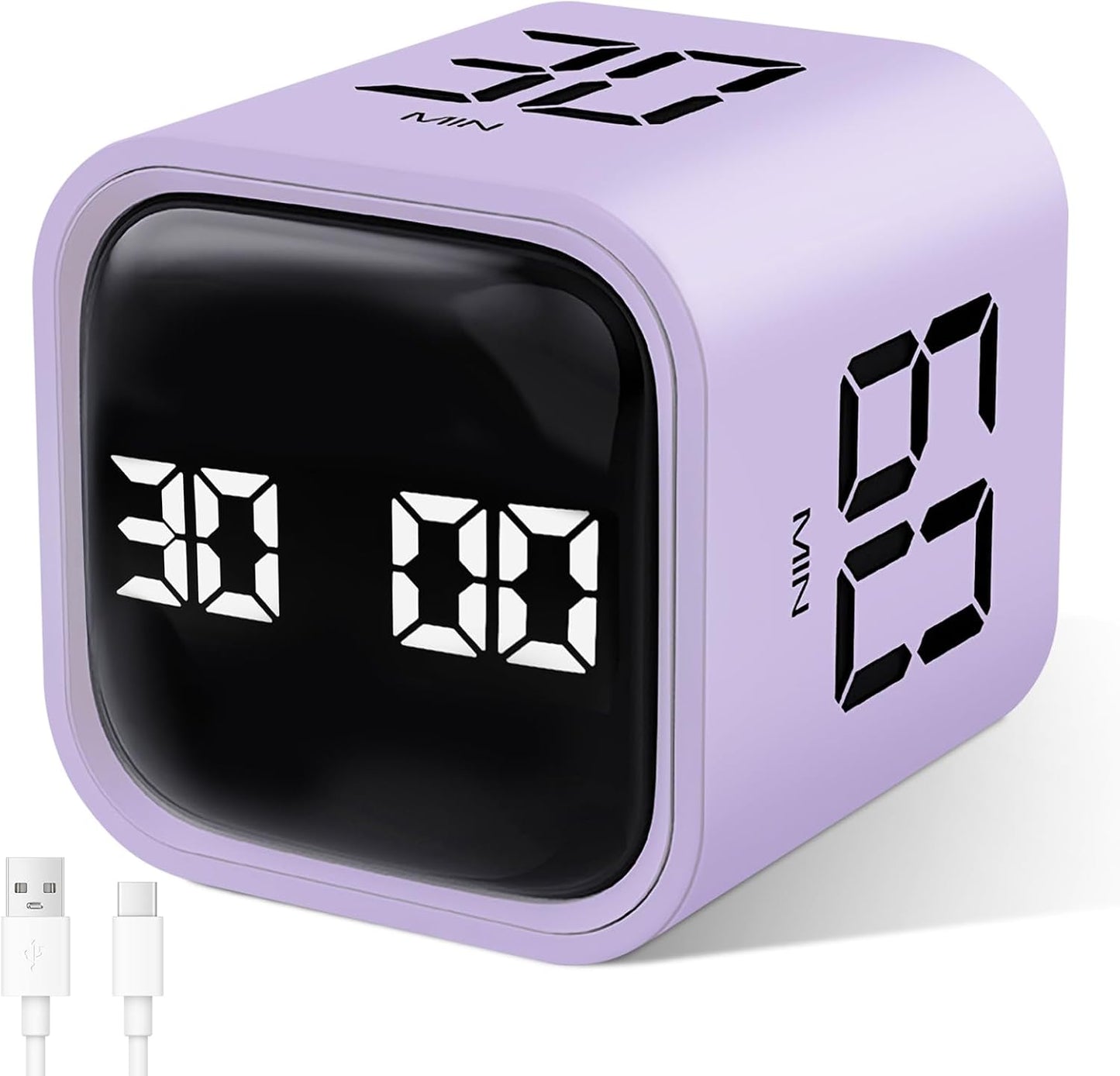 GuDoQi Multi-Function Cube Timer, 5/10/30/60 Min & Custom Count Down, Included Pause & Resume Feature, Silent, Vibrate & Adjustable Sound Alarm for Productivity in Tasks, Study & Kitchen, Purple
