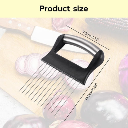Onion Holder for Slicing, 2025 New Stainless Steel Onion Slice Holder Lemon Slicer Vegetable Cutter, Kitchen Chopper Slicing Assistant Tool for Meat, Onion, Potato, Tomato (A-1PCS)