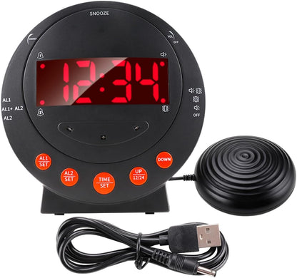 VILLCASE Loud Digital Vibrating Alarm Clock with Bed Shaker for Heavy Sleepers and Hearing Impaired, Plastic 3pcs Set, Battery Not Included, Bedroom Use