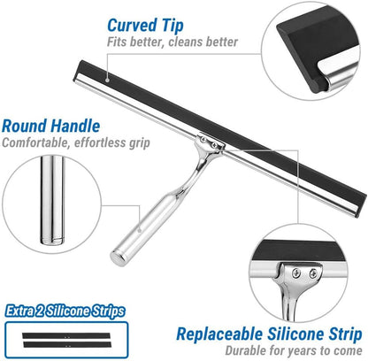ecooe Shower Squeegee for Glass Doors,11" Shower Glass Cleaner | Silicone Streak-Free Wiper with Hanger and Stainless Steel Core for Bathroom, Kitchen & Car Windows, Black